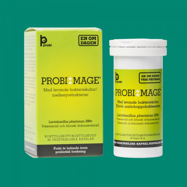 Probi Mage LP299V® er fæðubótarefni sem inniheldur mjólkursýrugerilinn Lactobacillus plantarum 299v (LP299V®). LP299V® er harðger og hefur eiginleika til að fjölga sér í meltingarvegi og styrkja þar með varnir okkar og draga úr óþægindum tengdum maga og meltingu.